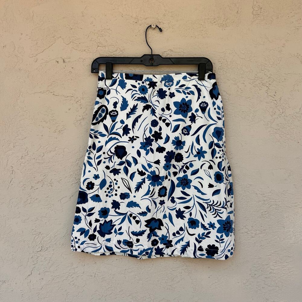 Boden Navy Blue White Floral A-Line Cotton Skirt US 6 UK 10
